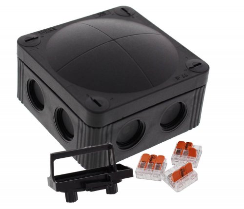 WISKA 10110404 COMBI 308 BK / 3-221-413 junction box, 85 x 85 x 51mm, black, plastic, with Wago terminals