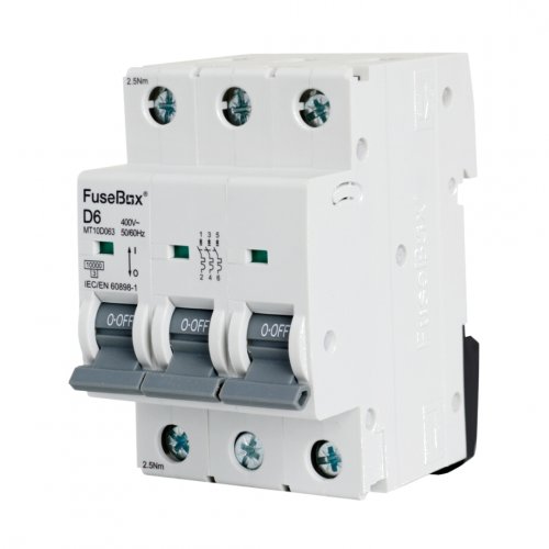 FuseBox MT10D063 MCB 3 pole 10kA, 6A, D curve