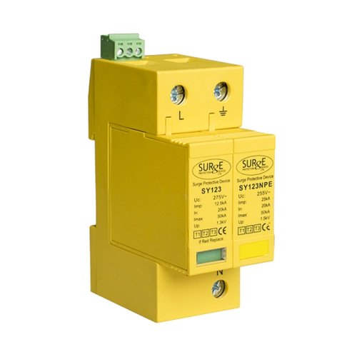 SY12325KA2P Type 1+2+3, 25kA single phase combined arrester, with window indication