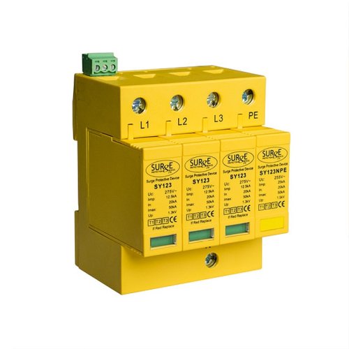 SY12350KA4P Type 1+2+3, 50kA 3 phase combined arrester, with window indication